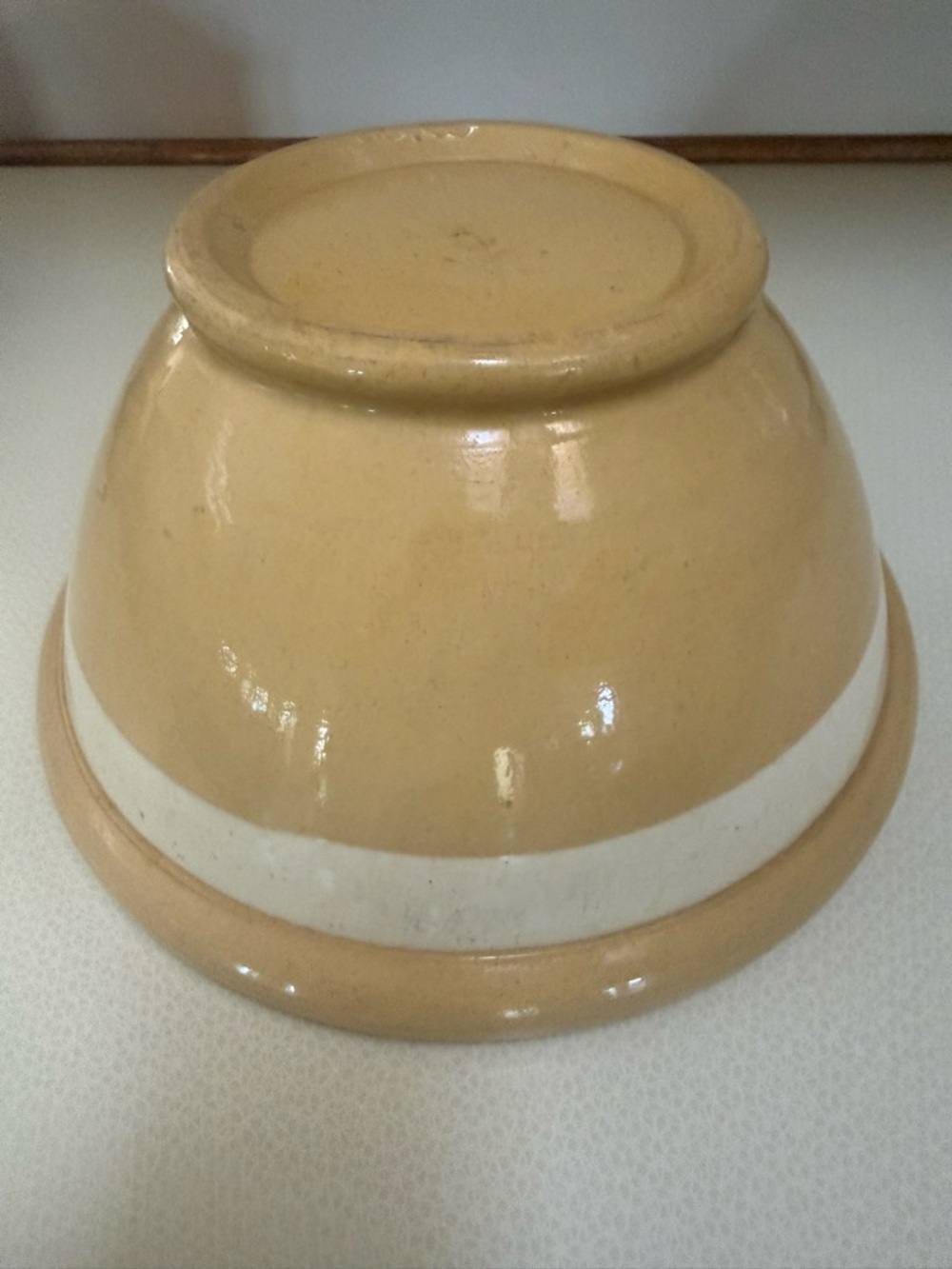 Antique Watt YellowWare 12" Mixing Bowl Single White Band Americana 19th Century - Picture 4 of 9